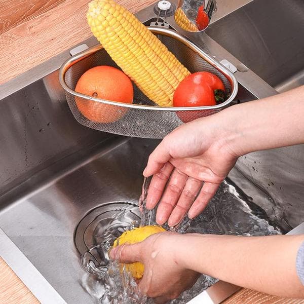 Vasksi, trekantet rustfrit stål si til vask, til madsigte i vasken