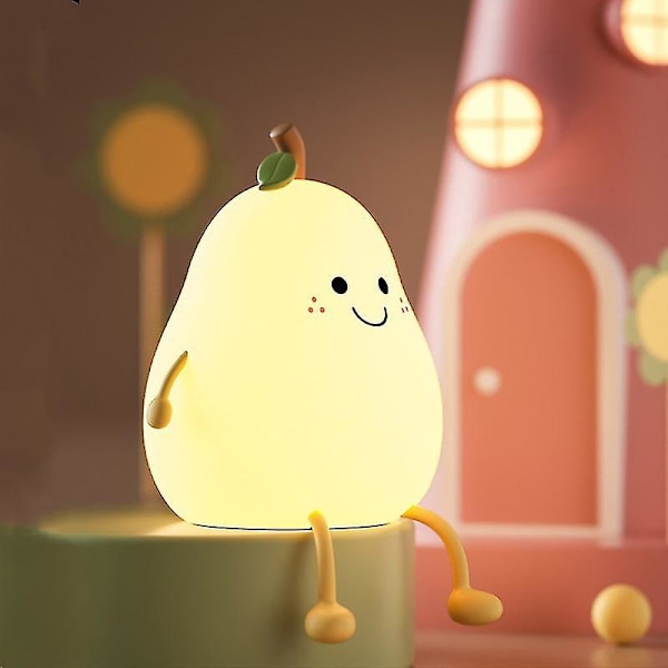Led Pære Frugt Natlys USB Genopladelig Dæmpning Touch Silikone Bordlampe Pear 1pc