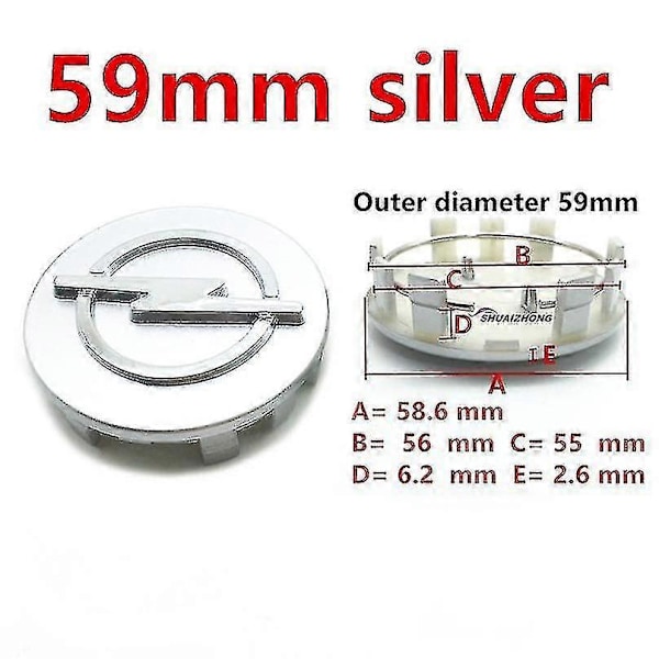4 kpl Opel 56mm 59mm 60mm 64mm 68mm auton pyörän keskiön pölykapselit musta hopea vanteet suojukset auto logo tunnus merkki osat tarvikkeet Llwl Boris 4pcs 59mm Silver
