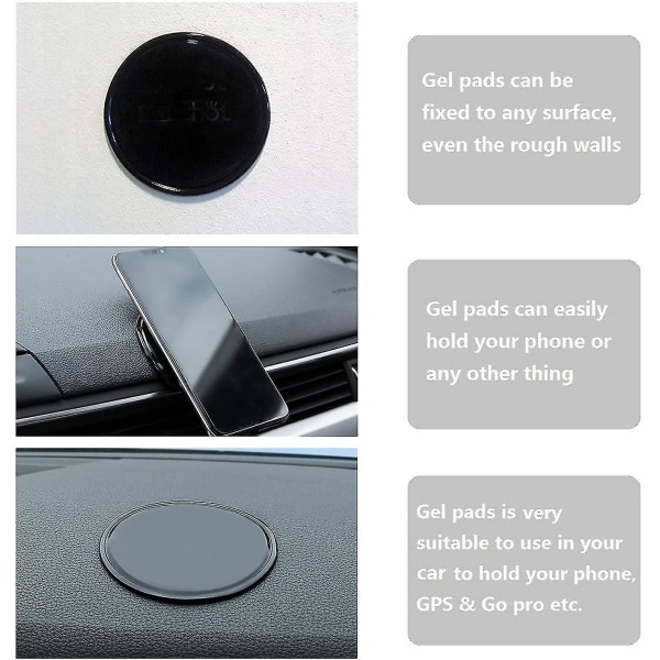 5 delar Nano Magic självhäftande gelkuddar, återanvändbar halkfri silikonmatta för biltelefonhållare och GPS, hem, kontor, spårfri pasta (svart, 80 mm) VEBTles