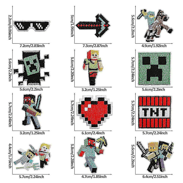 16-pack Minecraft-kollektion Broderade Lappar, Sy-på eller Stryk-på Dekorativa Lappar Applikationer för Kläder, Klänningar, Hattar