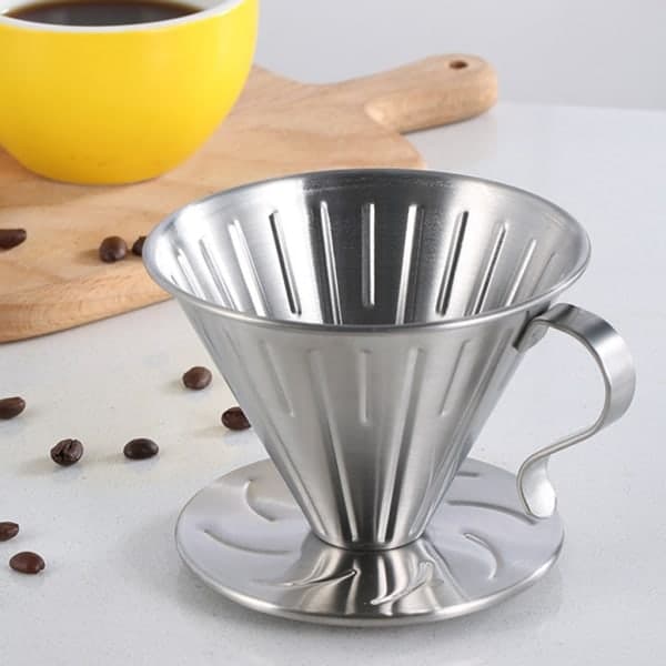 Stainless Steel Coffee Drip Filter V-Shape Coffee Funnel Hand Brewed Coffee Filter Pour Over Coffee Brewing Cup - L