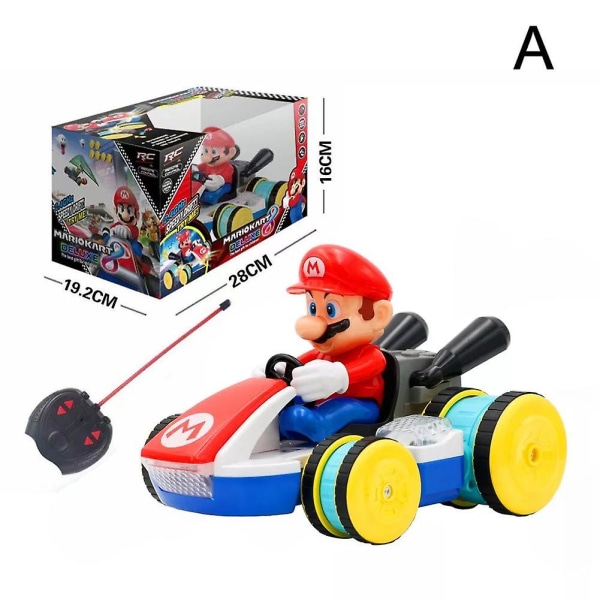 Mario Kart leker for barn, Mario Luigi figur 2,4g, fireveis fjernkontrollbil, lys og musikk, Mario Kart Racing-gave