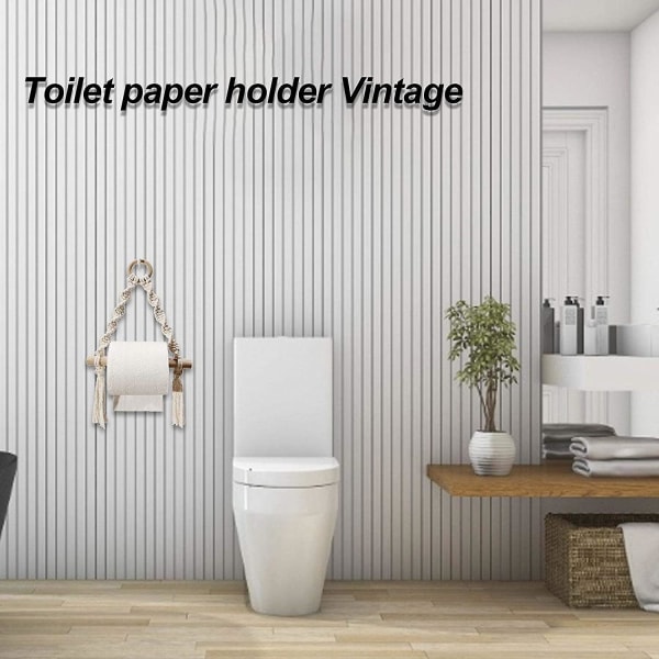 WC-paperiteline, kudottu makramee WC-paperiteline WC-kylpyhuoneeseen, käsintehdyt kylpyhuoneen ripustuspaikat (koukuttomat)