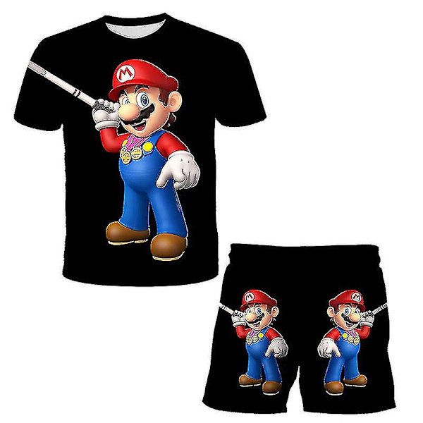 Sommerbadedrakt for barn Todelt Super Mario-badedrakt Kortermet svømmedress for gutter Badedrakt tegneseriestranddrakt 100