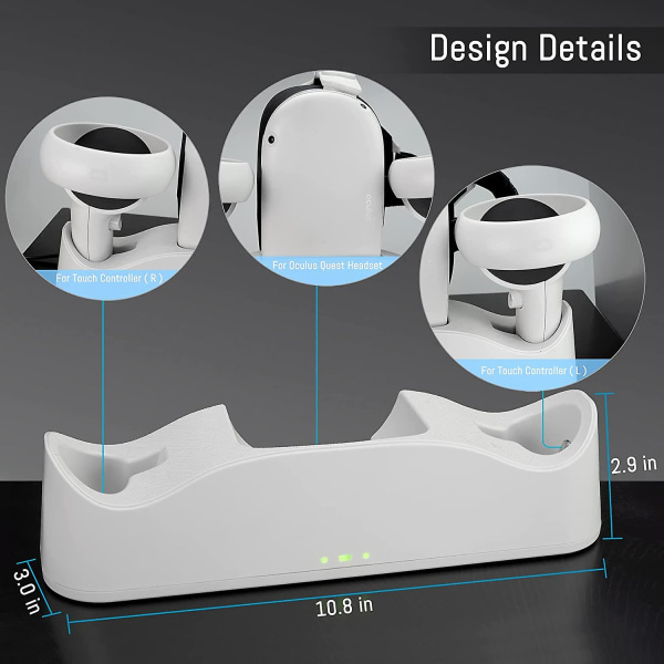 Ladedokkingstasjon for Oculus Quest 2, støtte magnetisk dobbelkontroller-lading og headset-VR-tilbehør