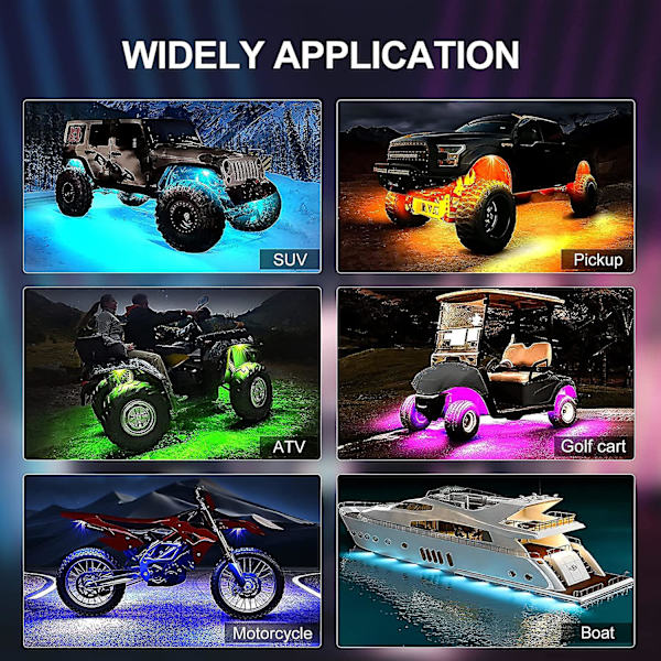 RGB LED Rock Light Kits Bil Neon Underglow Lys Vandtæt Undervogns Bil Chassis Lys Til Bil Lastbil ATV SUV (1 sæt, Sort+ Hvid)