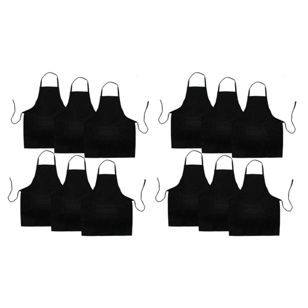 12 pakke sort køkkenforklæde med 2 lommer anti-snavset forklæde Velegnet til grillkøkken madlavning B