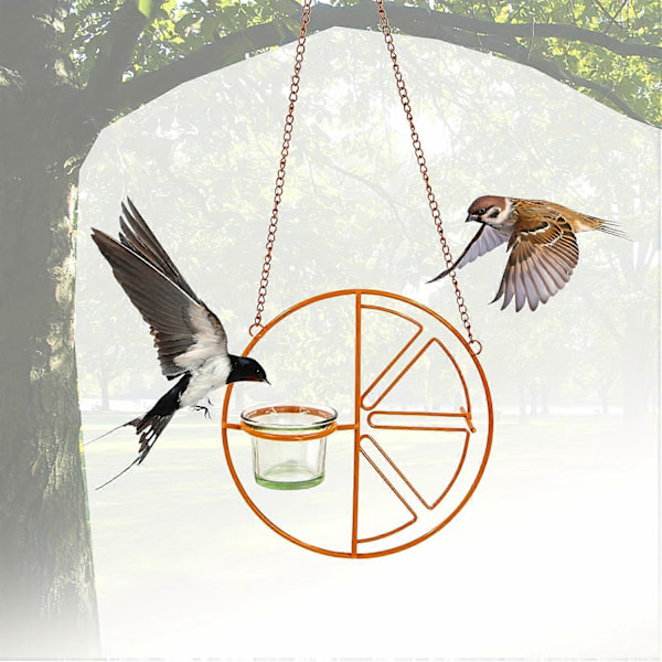 1 st Livfull Orange Hängande Fågelbad & Foderautomat - Hållbar Metalldesign med Vattenskål för Utomhusträdgårdar, Balkonger & Bakgårdar - Attraktiv Rund Ring