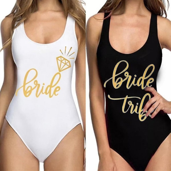 Polterabendudstyr One Piece Badedragt Brud & Brude Squad Dame Badedragt Strandtøj Udsmykning af brud til bryllupsfest ZC56 Swimsuit white M