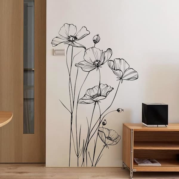 Svart Vit Blomma Väggdekaler Konstdekor för Sovrum Vardagsrum Kontor Heminredning