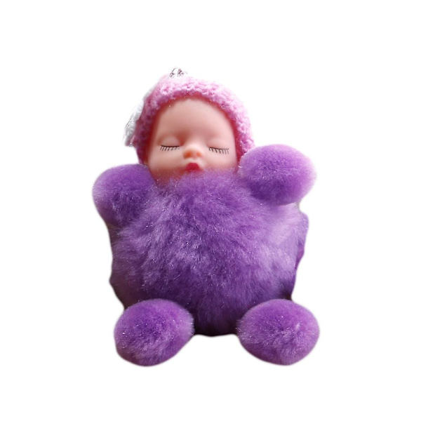 Sovande Bebis-Rosett Fluffig Pompom Plyschdocka Hängande Smycke Nyckelring Violet Flower