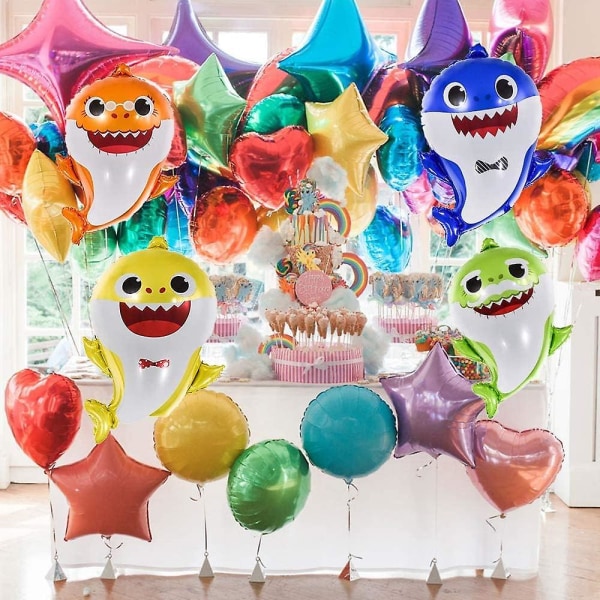 Baby haj ballonger 25 tum, 5 st sharks familj ballonger för födelsedag dekorationer, baby söt haj tema för baby shower