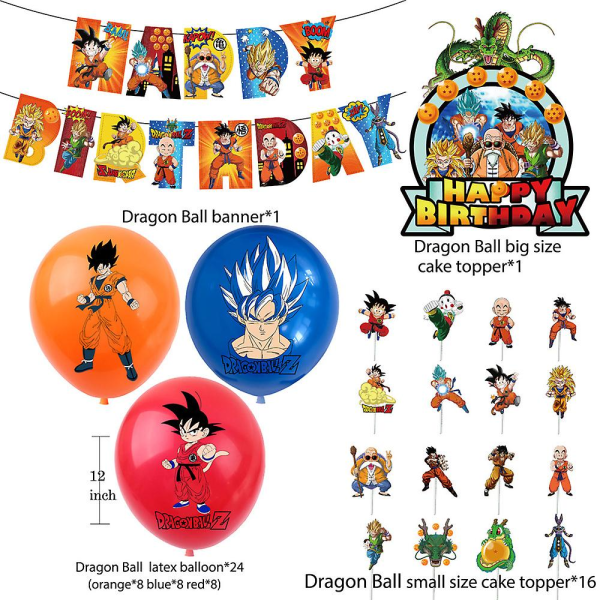 Drageballballongsett Bursdagsfestrekvisita Dragon Ball hjemmedekorasjoner Bannerballonger Kake toppers Dekorsett for barn Barn