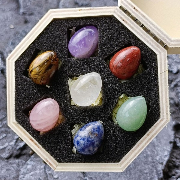 7 st Naturkristall Sju Chakras Healing Stones Energiägg Meditation Quartz Gemstone Reiki Healers Yoga Practioner Black gift box