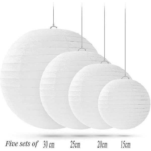 20 stk. Hvite Runde Papirlanterner Med Stålramme, Skjermer I Ulike Størrelser For Bryllup, Bursdager, Fester, Assorterte Størrelser 15, 20, 25, 30 Cm (hvit-2)
