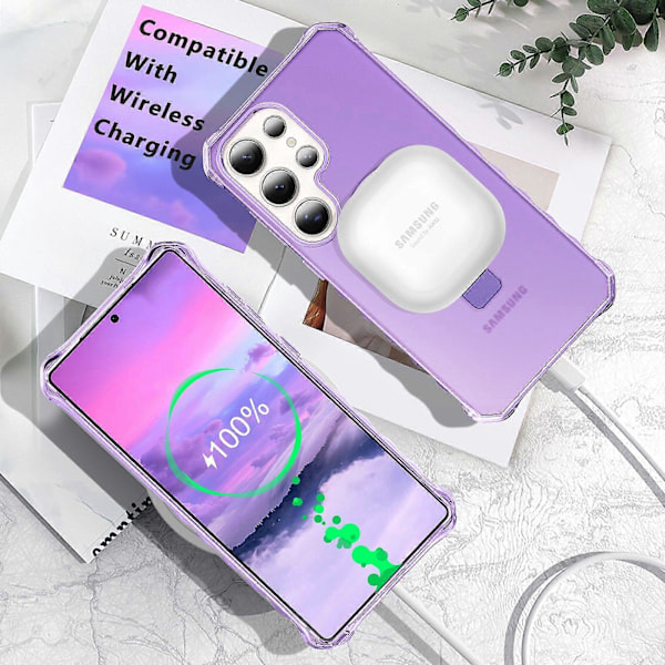 Yhteensopiva Samsung Galaxy S25 Ultra -kotelon kanssa, jossa magneettinen rengasteline, täysi kameran linssinsuoja- Purple