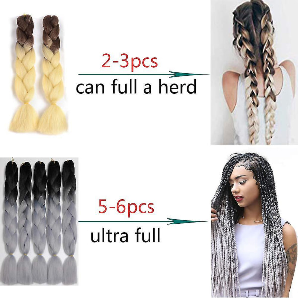 5 stk. Jumbo Braid Syntetisk Hår Flette Extensions For Hekle Twist Flettehår (5 stk., B6 # Svart / Rosa), Total Lengde: 120cm