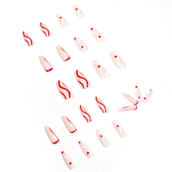 Daily Red Heart Coffin Press-on Nails - Långa akryl lösnaglar (24st)
