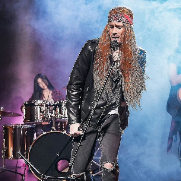 Herre Rock Star Heavy Metal parykksett 80-talls kostymetilbehør