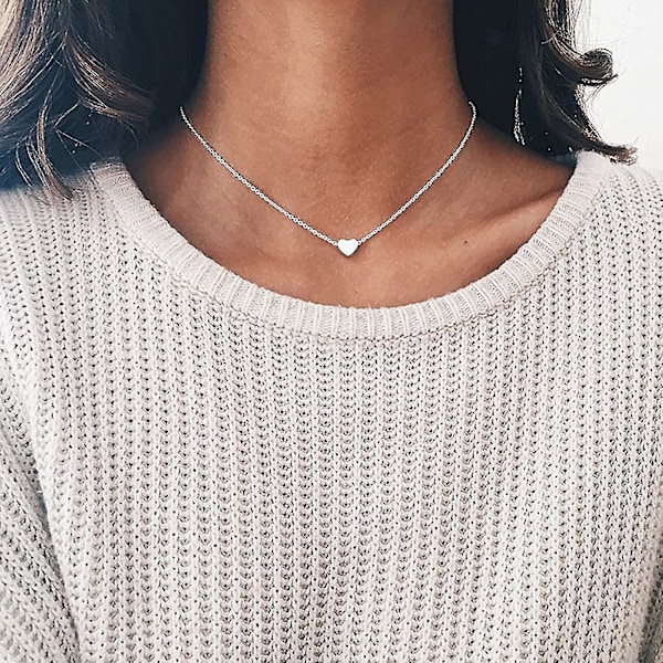 Hjerte Halskjede Tiny Hjerte Anheng Choker Halskjede Minimalistisk Hjerte Charm Halskjede Smykker Halskjede For Kvinner Jenter(1stk, Sølv)