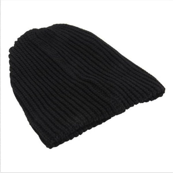 Mænd strikket Slouch Beanie Hat Skull Baggy Winter Warm Oversize Skateboard Cap Black