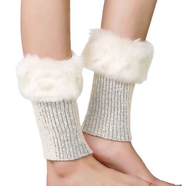 Juniorer Short Knitting Leg Warmers Vinter Warm Myk Plysj åpning Ben Warmers For Party Dans Sports Accessories-1 Beige