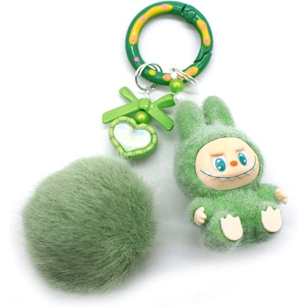 Labubu Macaron Monster Nøkkelring Den Spennende Monster Macarons Vinyl Ansikt Plysj Nøkkelringer Kunst Samleobjekter Leker Gaver Green