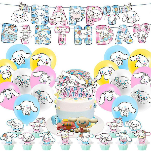 Tecknad Hund Barn Födelsedagsfest Dekorationer, Kawaii Cinnamoroll Hund Kalas Tillbehör, Inkluderar Födelsedagsbanner, Ballonger, Valp Tårtdekorationer