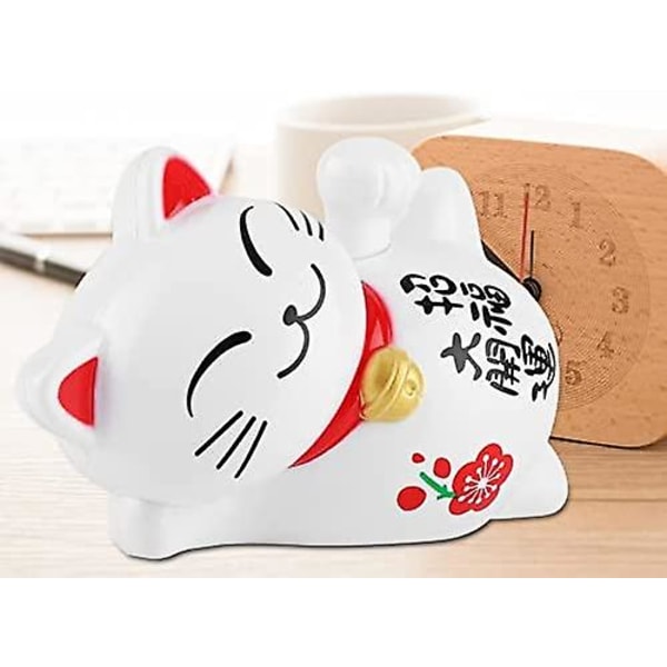 Soldrevet Lucky Cat Fortune Velkomstarm Vifter Lat Up Doven Liggende Rigdom Fortune Cat Home Shops Bilindretning (hvid)