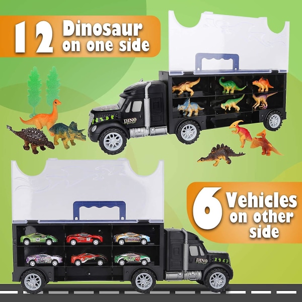 Dinosaurielastbilsleksaker Car Transporter Carrier Set Inkluderar dinosauriefigurer och ägg