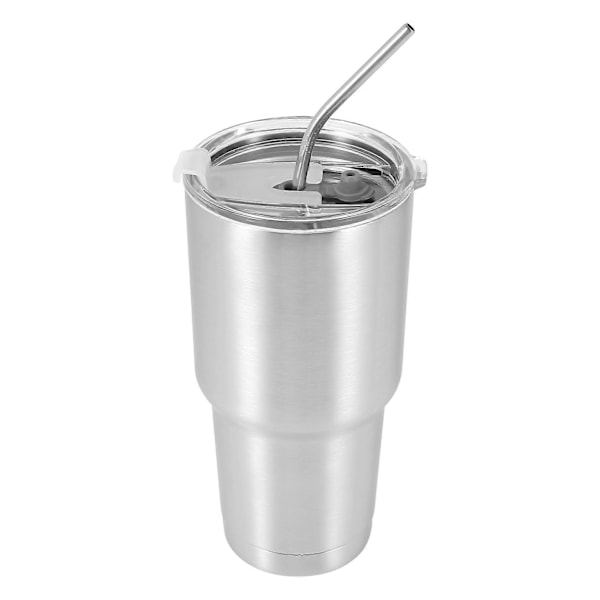 Rostfri Stål Tumbler Mugg med Lock Sugrör 30 Dubbelvägg Vakuumflaska Isolerad Ölmugg Drickande silver