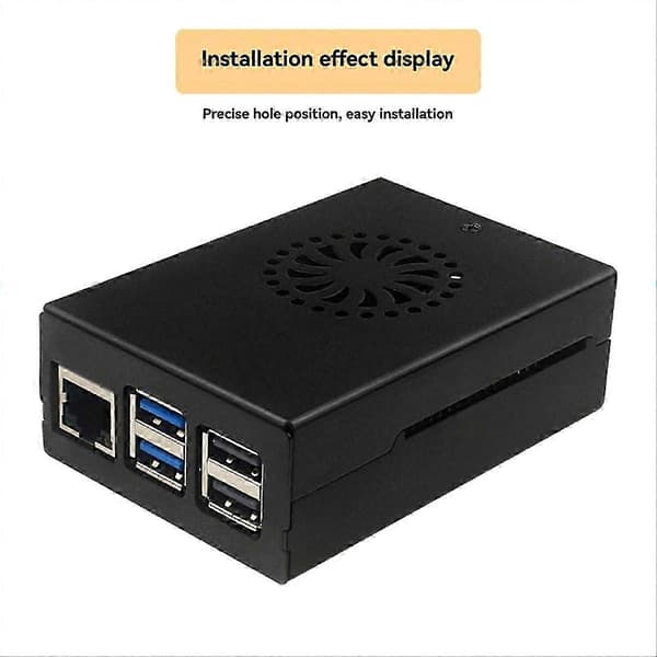 Metalkabinet til Raspberry Pi 5, skal af aluminiumslegering med aktiv køler og køleventilator køleplade Black