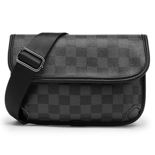 Menn Rutete Lær Skulderveske Messenger Bag