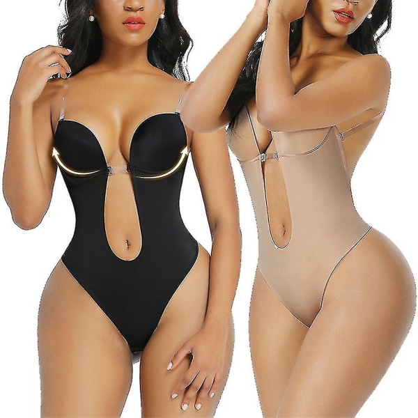 Rygløs Body Shaper BH Kvinder dykker dyb V-hals Body Shaper Sømløs Thong Invisibles Shapewear M Complexion