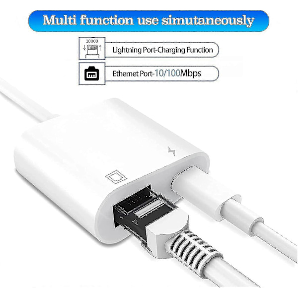 Lightning till Ethernet-adapter, [kompatibel med Apple Mfi-certifierad] 2 i 1 Rj45 Ethernet Lan-nätverksadapter med laddningsport