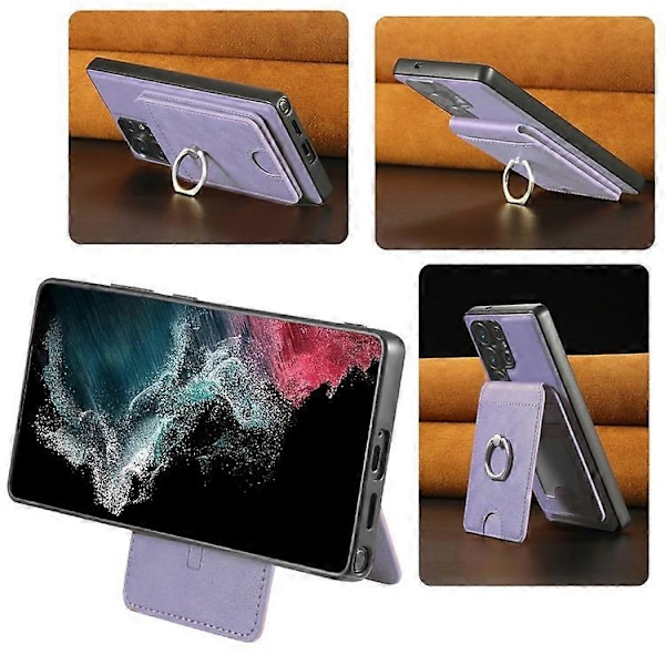 Yhteensopiva Samsung Galaxy S23 Ultra Magneettikotelo PC + PU Puhelimen Takakuori Irrotettavalla Korttipidikkeellä Purple