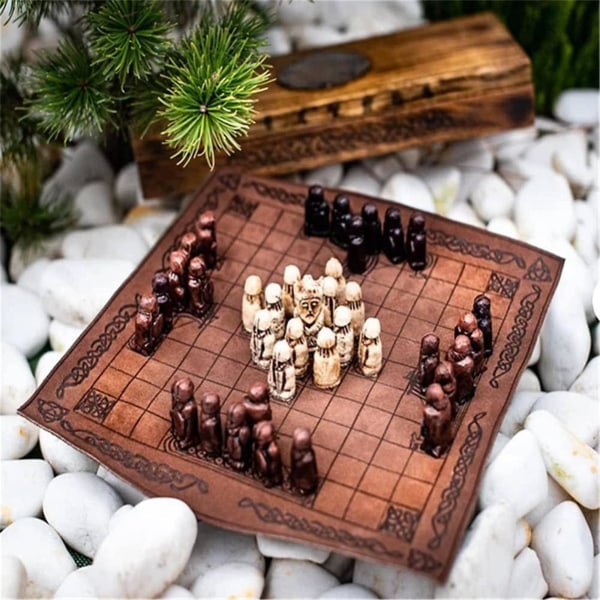 Hnefatafl brettspill, vikingsjakksett, tresjakksett, reisesett for voksne/barn med treboks