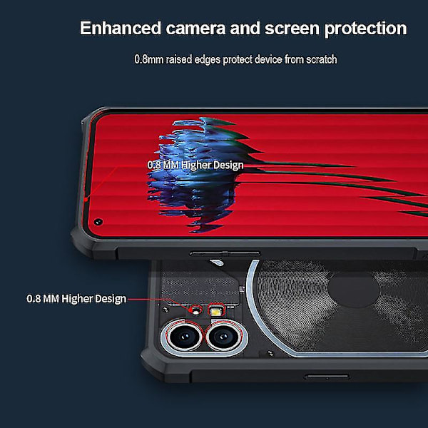 Gennemsigtigt sort telefontaske, der er kompatibelt med Nothing Phone 1