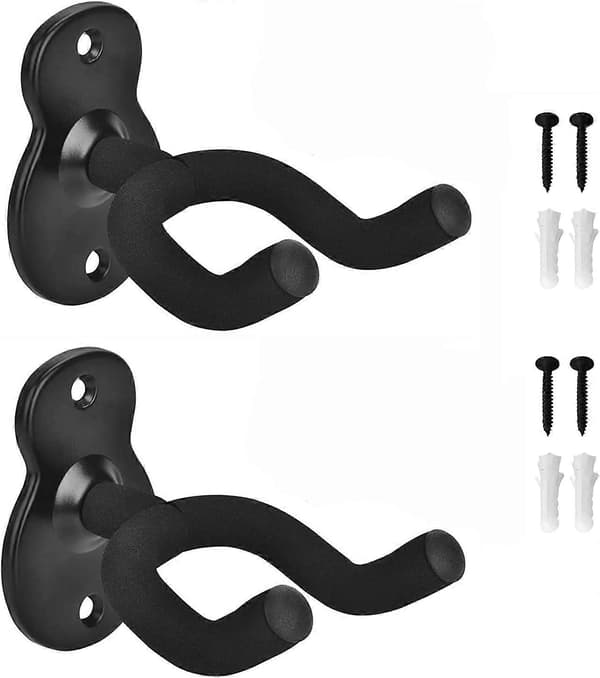 2-pack gitarrhållare väggfäste gitarrhängare, gitarrväggfäste displayfäste krokar för elgitarr, klassisk akustisk gitarr, bas svart