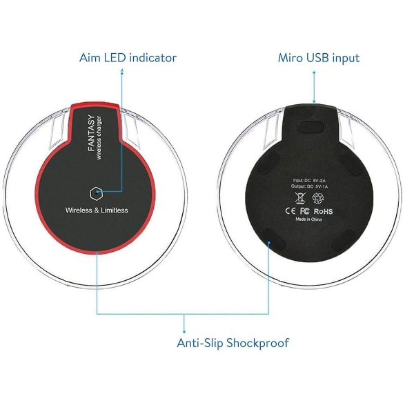2 stk Qi trådløs lader, Qi bærbar universal trådløs ladepute kompatibel med Apple Iphone X/iphone 8/8 Plus, Android/samsung Galaxy Note 8/no