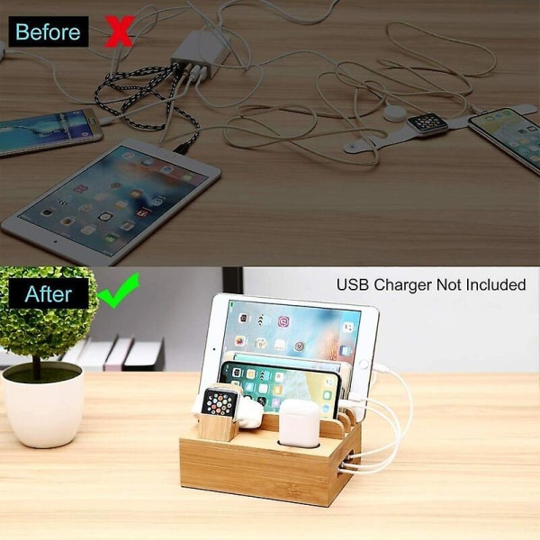 Bamboo Ladestation Tischstnder Und Ladestation Fr Mehrere Gerte Dockingstation Ladestation Fr Handy/nettbrett/apple Watch/airpods,aespa