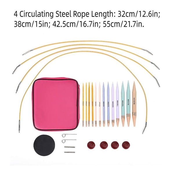 13 par utskiftbare strikkepinner sett, rundpinner med 2,75 mm-10 mm