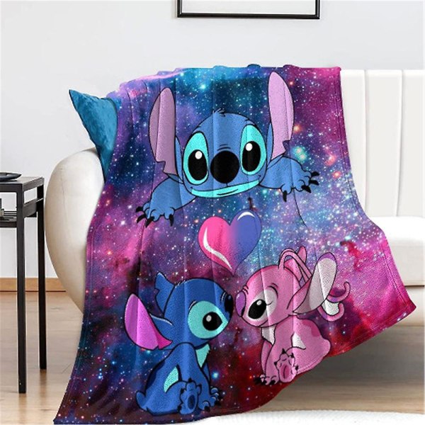 Lilo & Stitch Sarjakuvapainatuspeitto Pehmeä Lämmin Fleece Flanelli Peitot Vuodesohva Autonheitto Syntymäpäivä Stitch Tuuletin Lahjat E 150x200cm