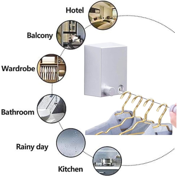 4,2 m Retractable Usynlig Innendørs Klesstativ med Justerbar Line for Utendørs, Balkong, Kjøkken, Bad (Sølv)