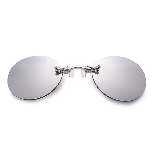 Matrix Morpheus Movie Menn Retro Round Lens Clip On Nose Briller Rimless Solbriller Silver Lens
