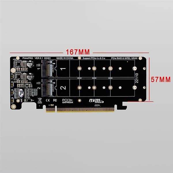 Dobbeltsidig 4-Disk NVME RAID-kort PCIeX16 til M.2 M-Key NVMEx4SSD 2U Server RAID-utvidelseskort Black