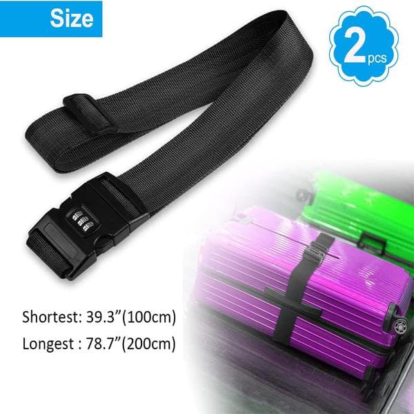 Suitcase Straps, 2 Adjustable Suitcase Belts with Combination Lock