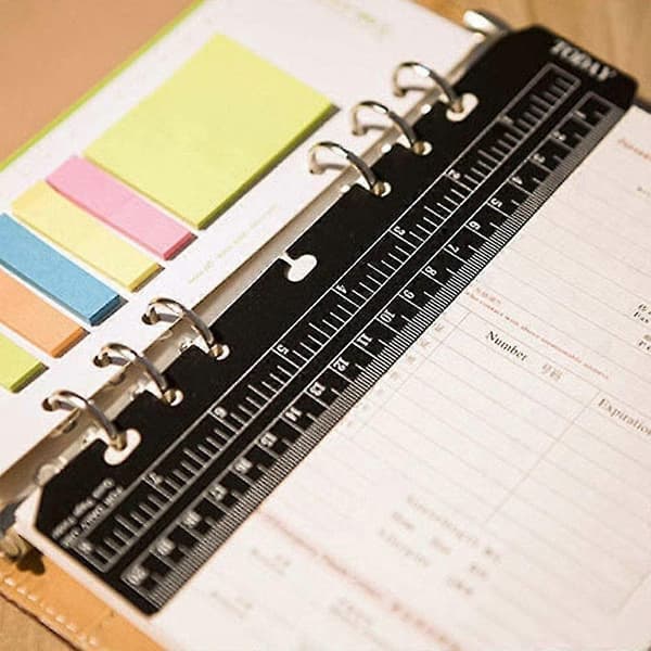 Sort plastik A5 lineal til 6-rings genopfyldelig notesbog, organiseringsjournal, notesbog