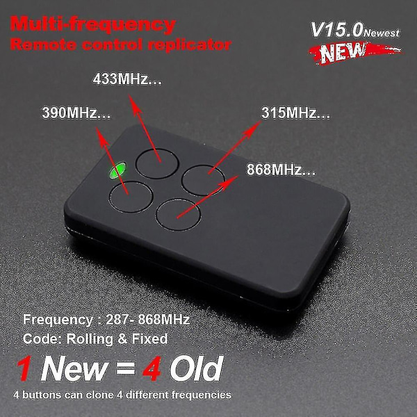 Multifrequency Code Grabber Auto Scan Smg-v15.0 Nyckelring Fixed Rolling Code Command Garage Gate Dörröppnare 433 Mhz Duplikator Black